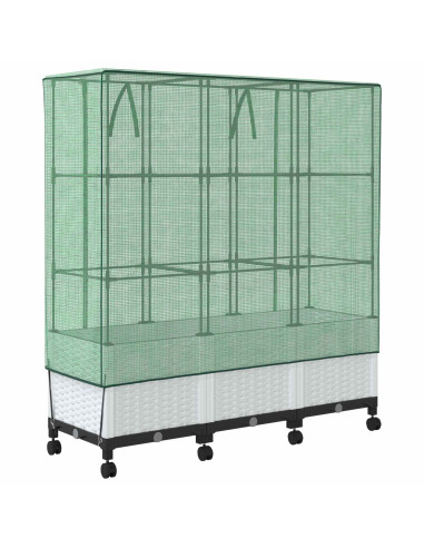 Vaso da Giardino con Copertura per Serra e Ruote 3 pz Bianco PP