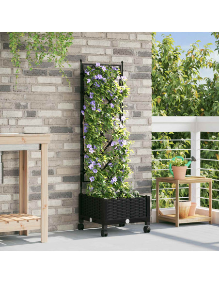 Vaso da giardino con grigliato e ruote Nero 40 x 40 x 131,5 cm