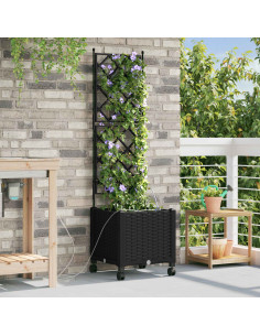 Vaso da Giardino con Irrigazione e Ruote Nero 40 x 40 x 148 cm