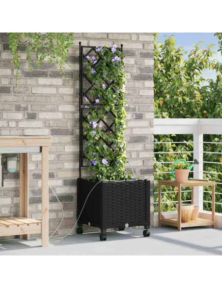 Vaso da Giardino con Irrigazione e Ruote Nero 40 x 40 x 148 cm