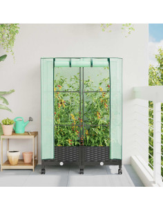 Vaso da Giardino con Copertura per Serra e Ruote 2 pz Nero PP