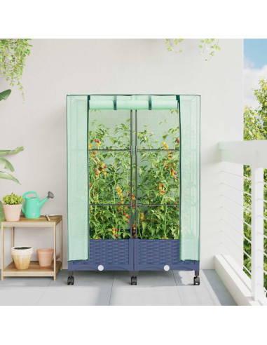 Vaso da Giardino con Copertura per Serra e Ruote 2 pz PP