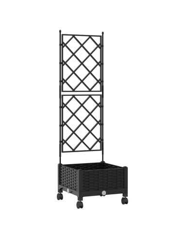 Vaso da giardino con grigliato e ruote Nero 40 x 40 x 131,5 cm