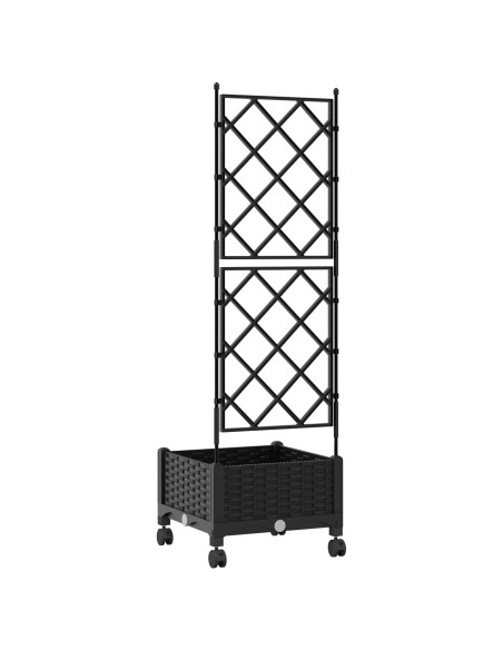 Vaso da giardino con grigliato e ruote Nero 40 x 40 x 131,5 cm