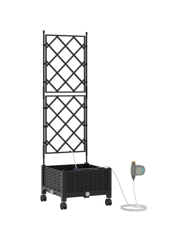 Vaso da Giardino con Irrigazione e Ruote Nero 40 x 40 x 132 cm