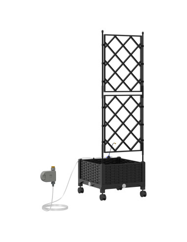 Vaso da Giardino con Irrigazione e Ruote Nero 40 x 40 x 132 cm