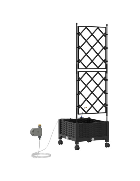 Vaso da Giardino con Irrigazione e Ruote Nero 40 x 40 x 132 cm