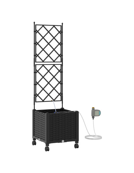 Vaso da Giardino con Irrigazione e Ruote Nero 40 x 40 x 148 cm