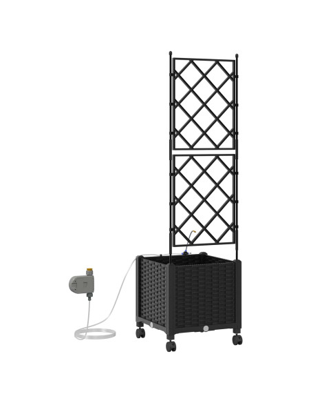 Vaso da Giardino con Irrigazione e Ruote Nero 40 x 40 x 148 cm