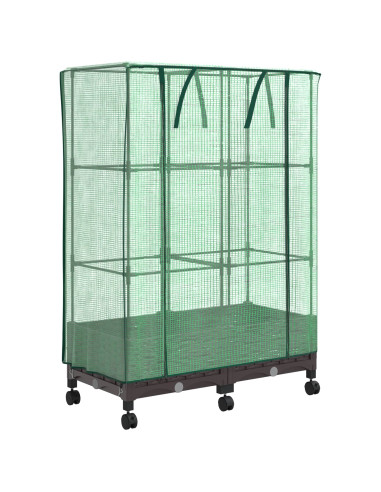 Vaso da Giardino con Copertura per Serra e Ruote 2 pz Marrone