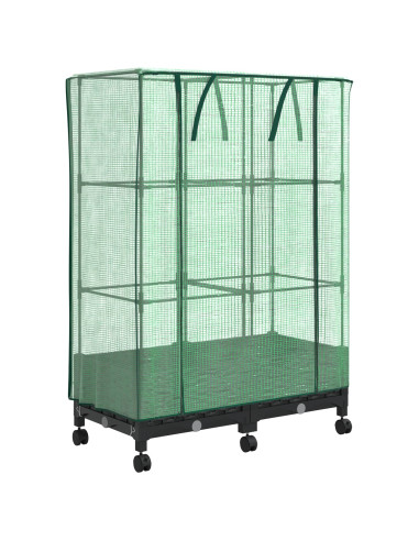 Vaso da Giardino con Copertura per Serra e Ruote 2 pz Nero PP