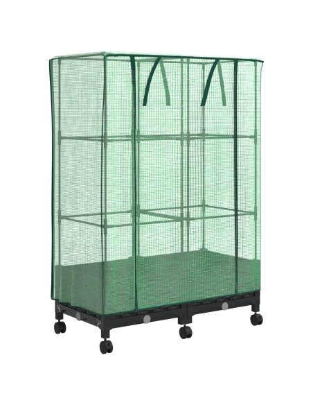Vaso da Giardino con Copertura per Serra e Ruote 2 pz Nero PP