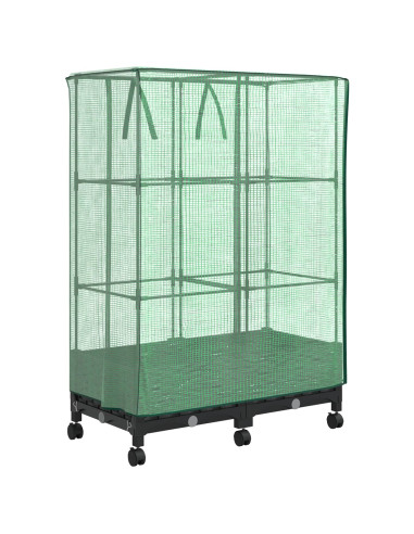 Vaso da Giardino con Copertura per Serra e Ruote 2 pz Nero PP