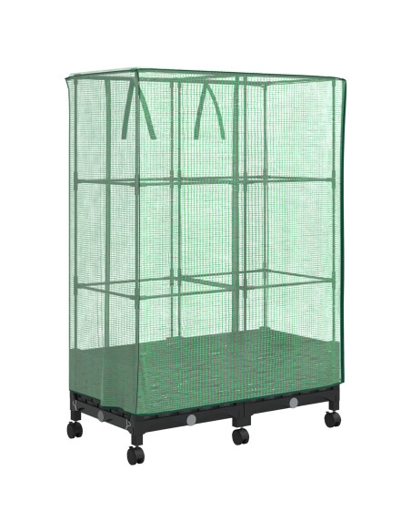 Vaso da Giardino con Copertura per Serra e Ruote 2 pz Nero PP