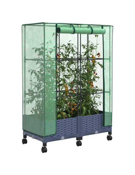 Vaso da Giardino con Copertura per Serra e Ruote 2 pz PP