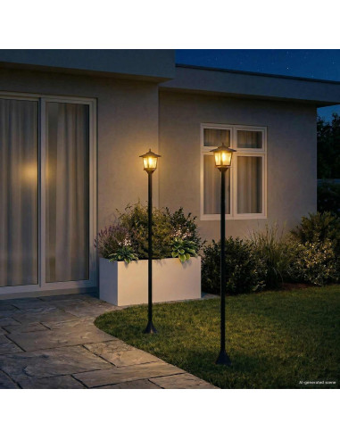 Set di Lampioni with LED Bulb 2 pz Nero 16 x 16 x 156 cm