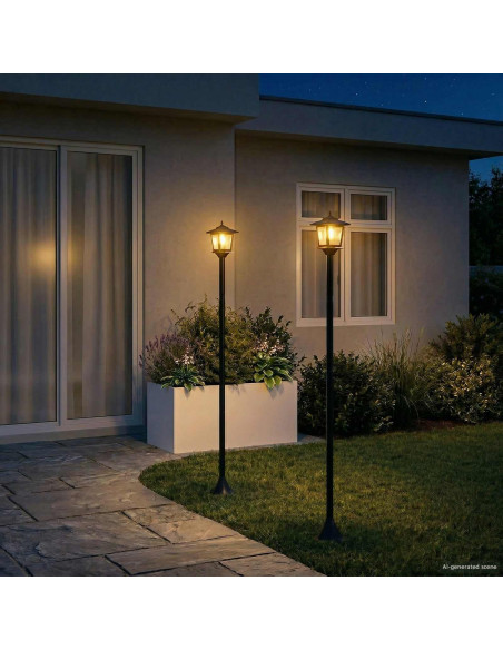 Set di Lampioni with LED Bulb 2 pz Nero 16 x 16 x 156 cm