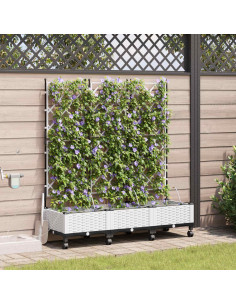 Vaso da Giardino con Irrigazione e Ruote 3 pz Bianco PP