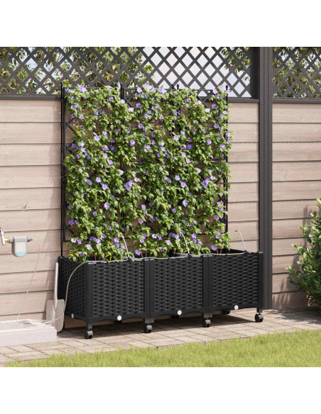 Vaso da Giardino con Irrigazione e Ruote 3 pz Nero PP