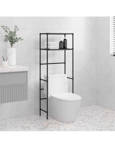 Rastrelliera per Bagno a 2 Livelli Nera 53,5x28x143 cm Ferro
