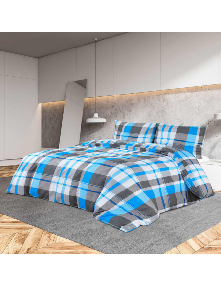 Set Copripiumino Blu e Grigio 140x200 cm in Cotone