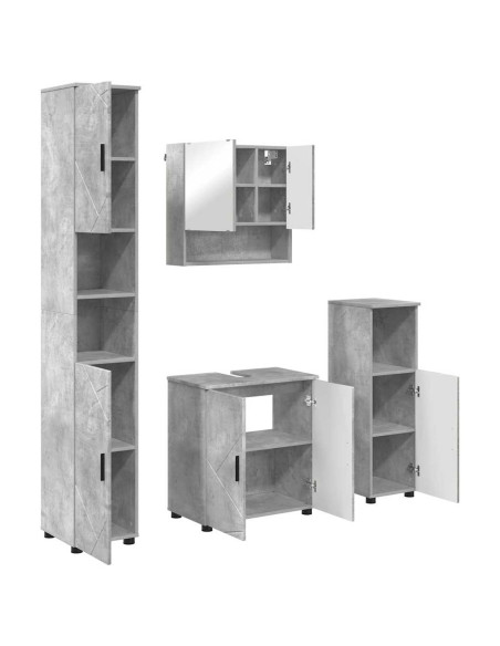 Set di mobili per il bagno con porta 4 pcs Grigio cemento