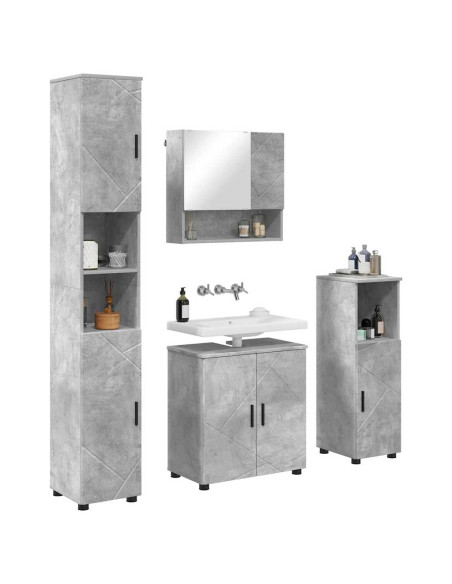 Set di mobili per il bagno con porta 4 pcs Grigio cemento