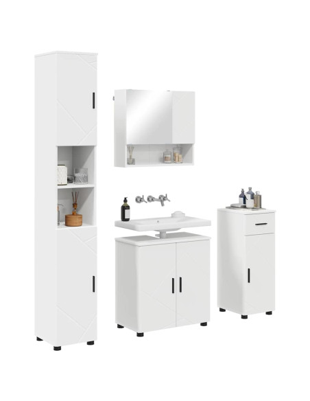 Set di mobili per il bagno con cassetto con porta 4 pcs Bianco