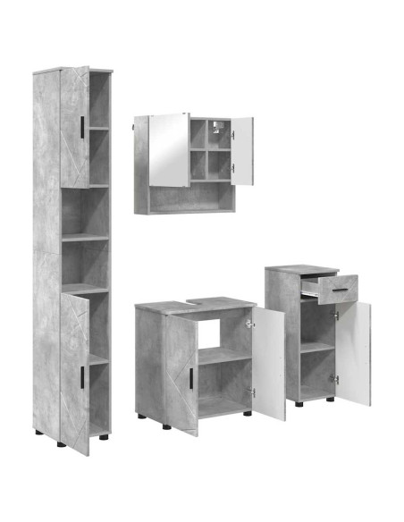 Set di mobili per il bagno con cassetto 4 pcs Grigio cemento