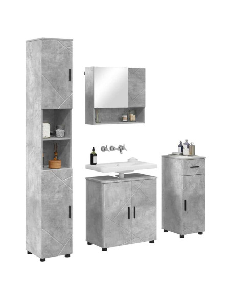 Set di mobili per il bagno con cassetto 4 pcs Grigio cemento