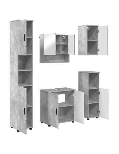 Set di mobili per il bagno con porta 5 pcs Grigio cemento