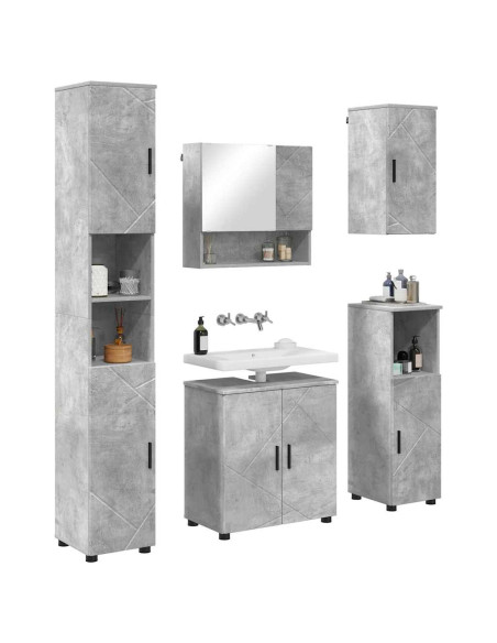 Set di mobili per il bagno con porta 5 pcs Grigio cemento