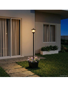 Lampione solare con fioriera Nero 32 x 32 x 158 cm