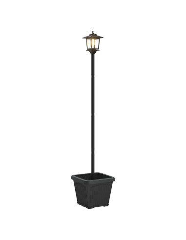 Lampione solare con fioriera Nero 32 x 32 x 158 cm