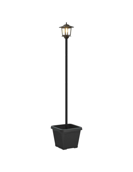 Lampione solare con fioriera Nero 32 x 32 x 158 cm