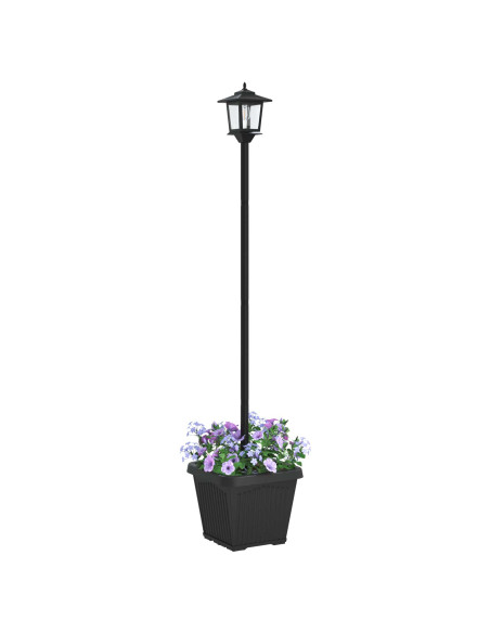 Lampione solare con fioriera Nero 32 x 32 x 158 cm