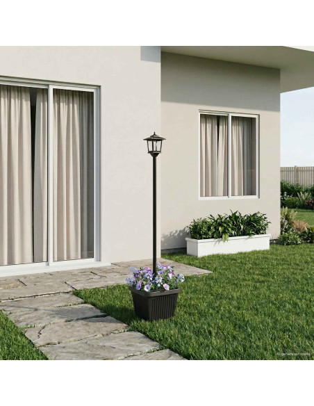 Lampione solare con fioriera Nero 32 x 32 x 158 cm