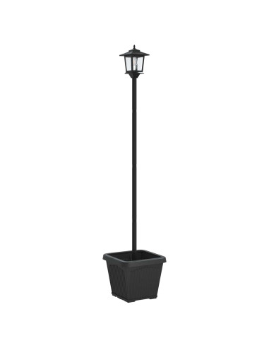 Lampione solare con fioriera Nero 32 x 32 x 158 cm