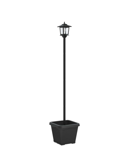 Lampione solare con fioriera Nero 32 x 32 x 158 cm