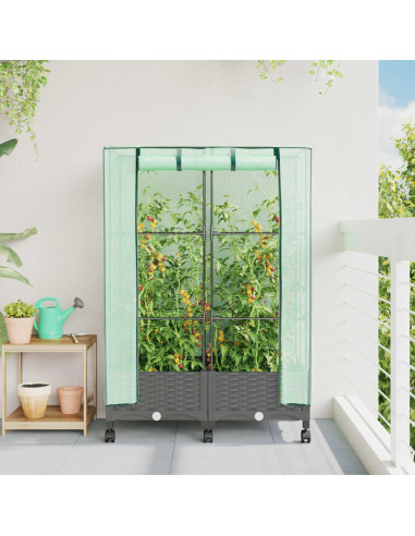 Vaso da Giardino con Copertura per Serra e Ruote 2 pz PP