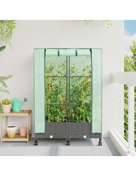 Vaso da Giardino con Copertura per Serra e Ruote 2 pz PP