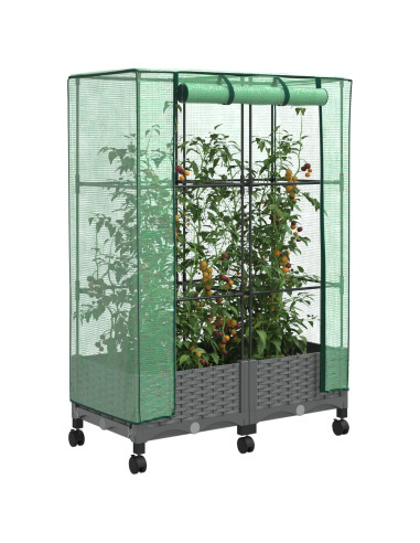Vaso da Giardino con Copertura per Serra e Ruote 2 pz PP