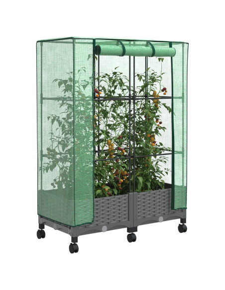 Vaso da Giardino con Copertura per Serra e Ruote 2 pz PP