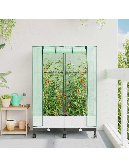 Vaso da Giardino con Copertura per Serra e Ruote 2 pz Bianco PP