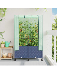 Vaso da Giardino con Copertura per Serra e Ruote 2 pz PP