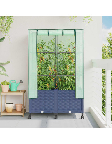 Vaso da Giardino con Copertura per Serra e Ruote 2 pz PP