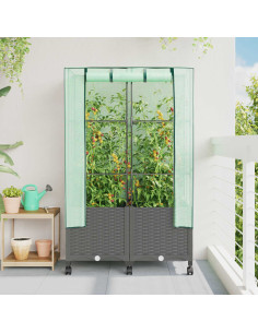 Vaso da Giardino con Copertura per Serra e Ruote 2 pz PP