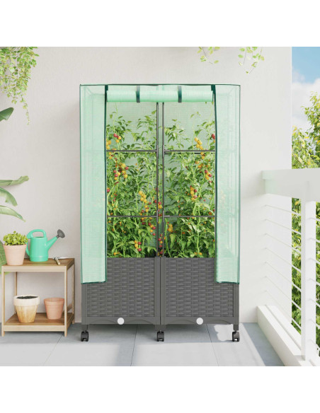 Vaso da Giardino con Copertura per Serra e Ruote 2 pz PP