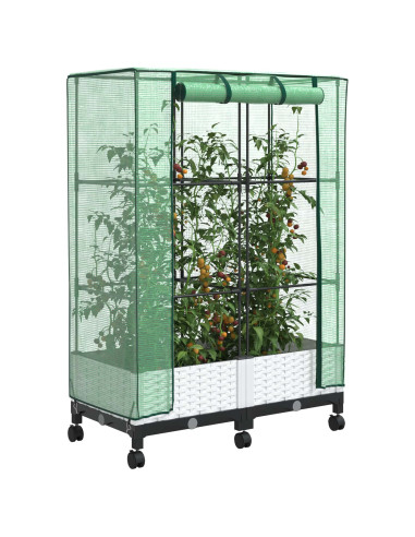 Vaso da Giardino con Copertura per Serra e Ruote 2 pz Bianco PP