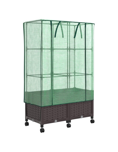 Vaso da Giardino con Copertura per Serra e Ruote 2 pz Marrone